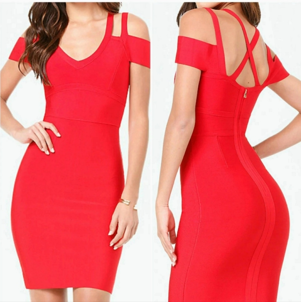 BEBE X NAVEN RED SEXY BANDAGE DRESS, LIKE NEW